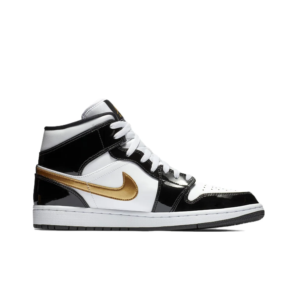 Nike-zapatos de tabla originales Air Jordan 1 Mid para hombre, calzado informal cómodo de apoyo, amortiguación de invierno, ligero, negro y dorado