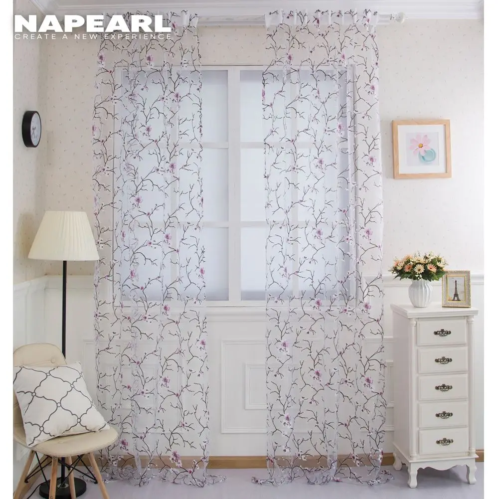NAPEARL 1 PC Floral Tulle Curtains Modern Sheer Fabrics Purple Home Textile Kitchen Door Short Bedroom Window Treatment