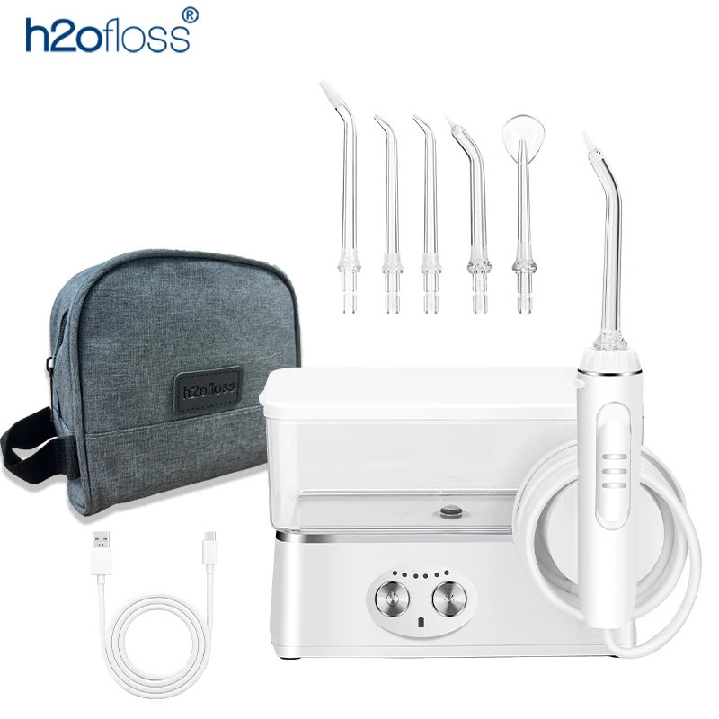 H2ofloss Waterflosser Draagbare Monddouche 570 ml 140PSI Hoge druk 6 Modi 5 Nozzles met Opbergtas USB Oplaadbaar