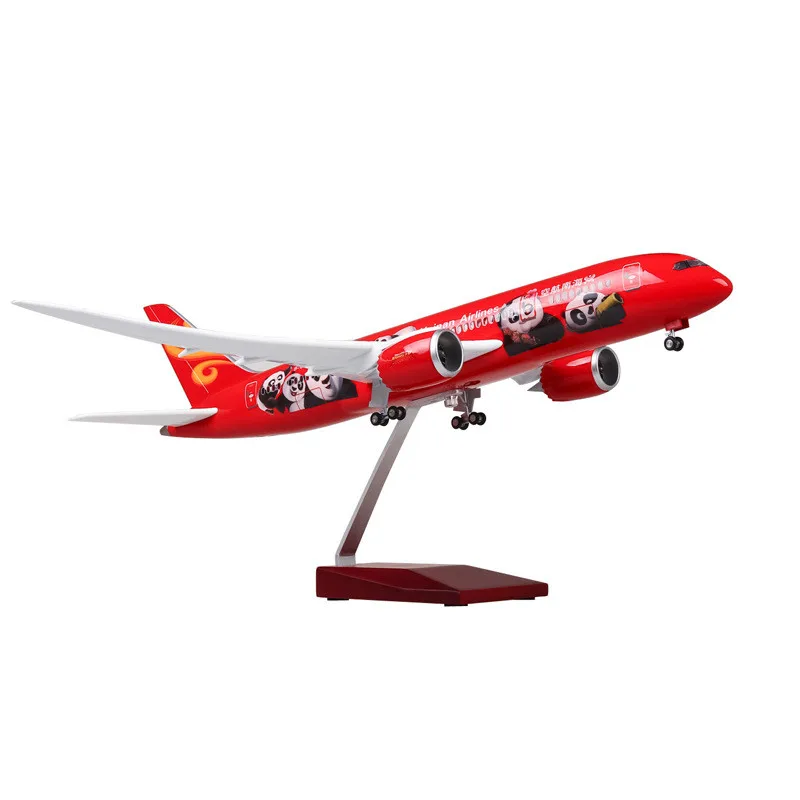 43CM 1:130 Scale Diecast Model Hainan Airlines Panda Boeing 787 Resin Airplane Airbus With Light Wheels Toy Collection Display