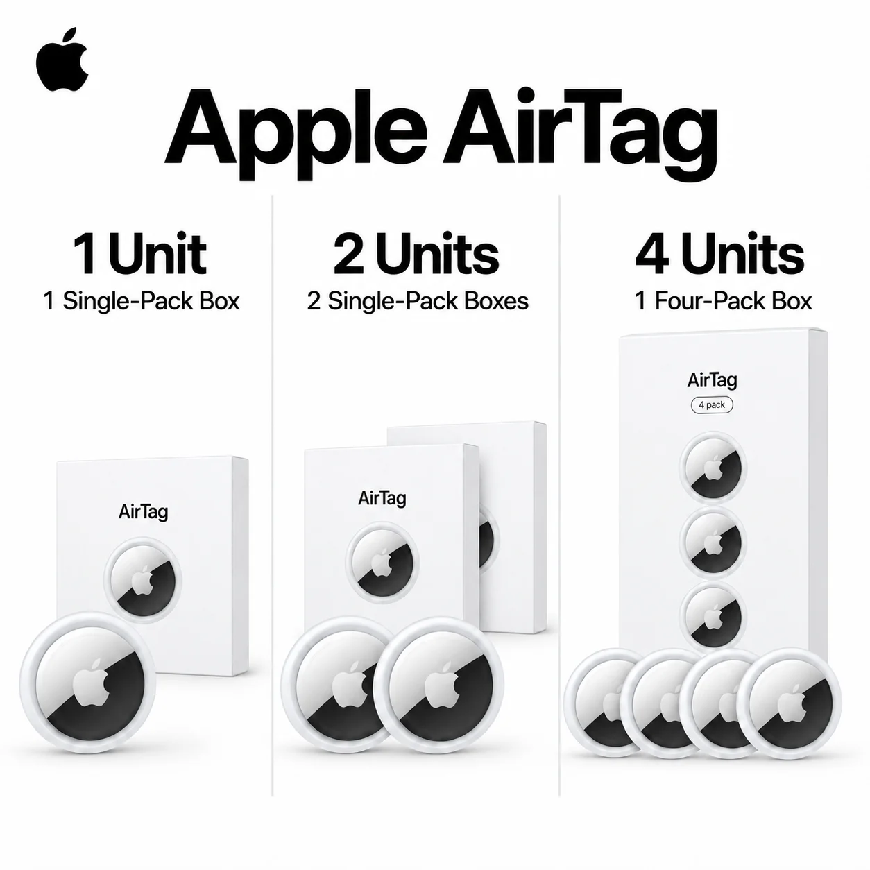 Apple AirTag 4 Pack Bluetooth Tracker for Keys Bags Luggage Wallets, Find My Compatible, Authorized Apple Reseller