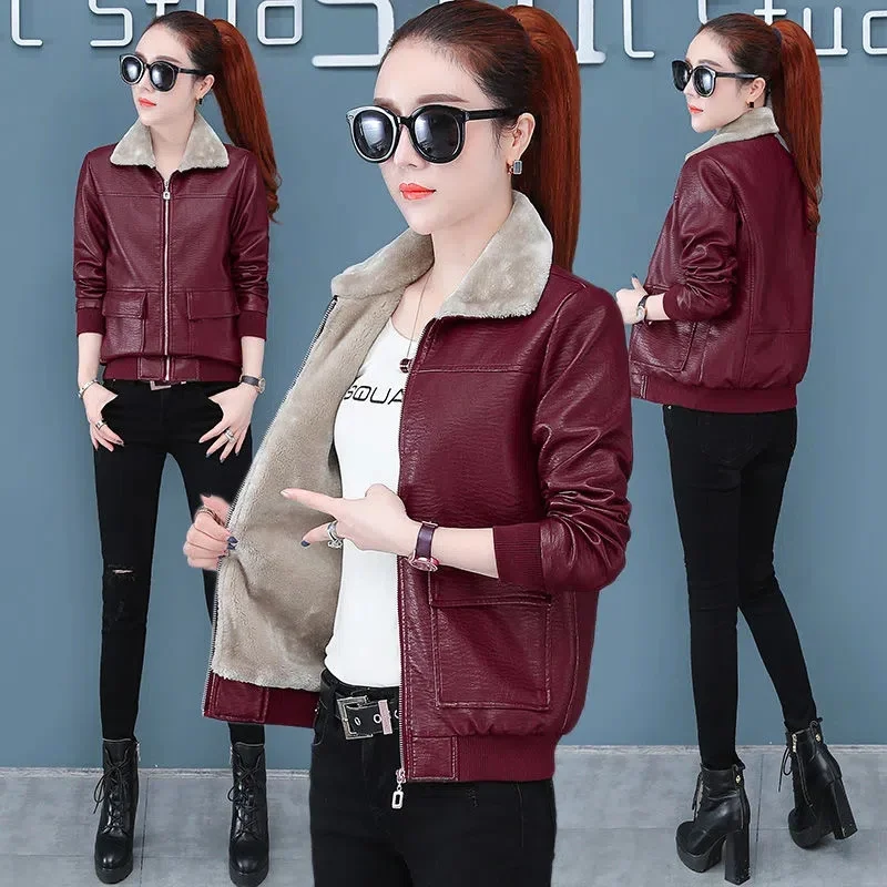 Women Jackets 2025Autumn Winter New Faux Leather Jacket Thicken Slim Waterproof Windproof Basic Coats Short Female Outerwear Top