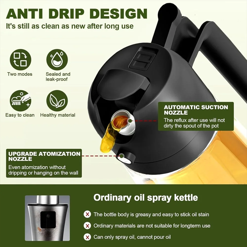16oz/470ml Olive Oil Sprayer for Cooking - 2 in 1 Glass Olive Oil Dispenser for Kitchen Gadgets, Air Fryer, Salad, and BBQ - view 3