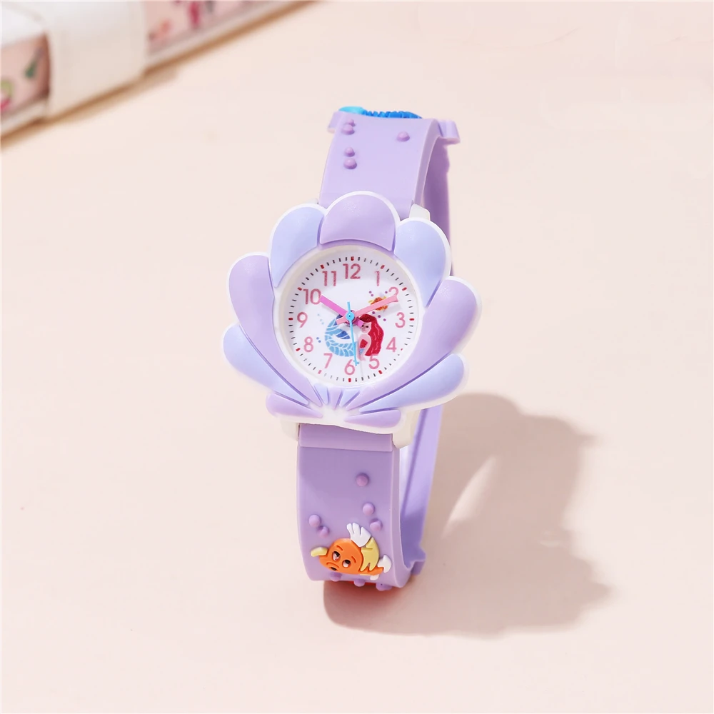 3D Mermaid Patterns Children Watches Silicone Band Shell Shape Dial Watch For Kids And students