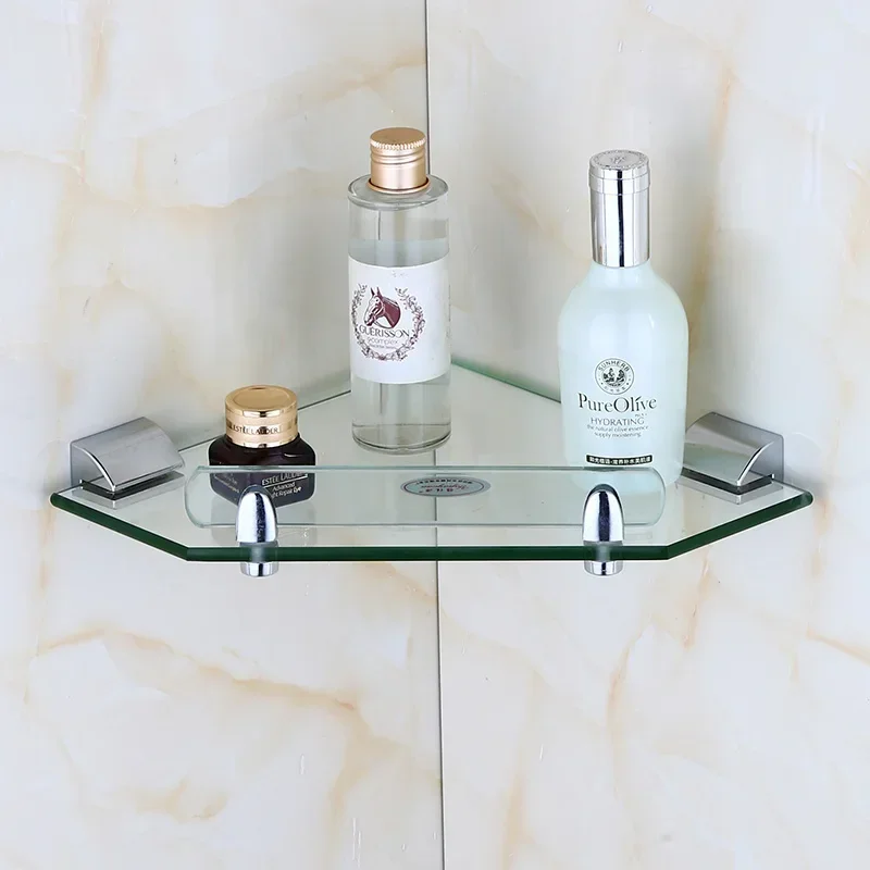 Modern Bathroom Glass Corner Shelf  Layer Wall Mounted Shelf Stainless Steel Toilet Tripod Corner Frame Bathroom Accessories