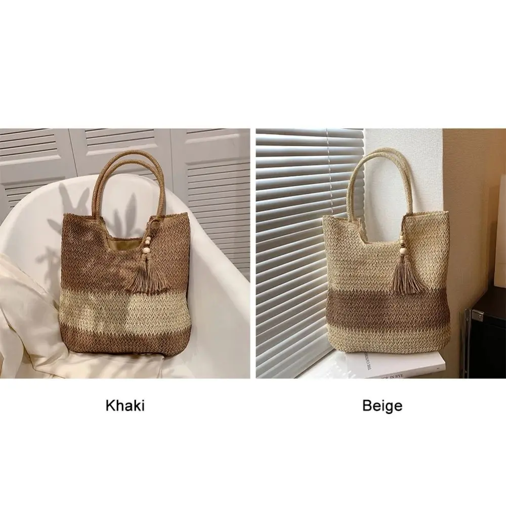 

Пляжная сумка из соломки с кисточками, большая вместительная сумка на молнии, легкая портативная женская сумка через плечо