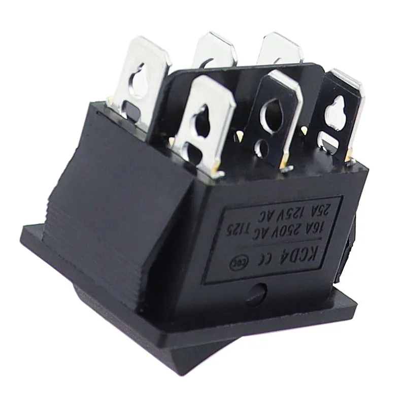 1PCS KCD4 25X31mm Black Rocker Switch 6 Pin 3 Position ON-OFF-ON Double Reset/Latch Switch 16A 250V 20A 25A 125VAC