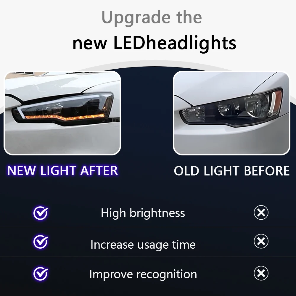 Kompletny zestaw reflektorów przednich LED do Mitsubishi Lancer-ex 09-18, światła do jazdy dziennej DRL, 2 sztuki