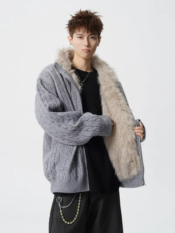 

Модный кардиган TANGZ STUDIO с меховым воротником, вязаный, в стиле High Street, универсальная верхняя одежда для молодежи