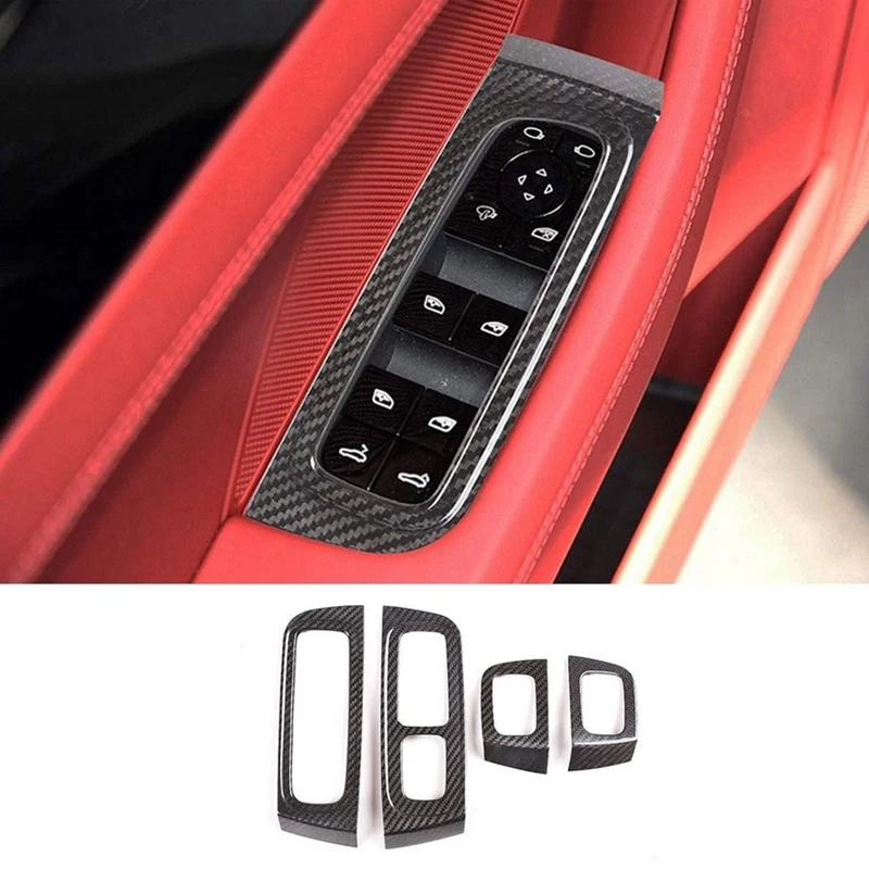 

For Porsche Panamera 2017-2020 Dry Carbon Fiber Car Window Lift Switch Button Frame Cover Trim Decorative Replacement