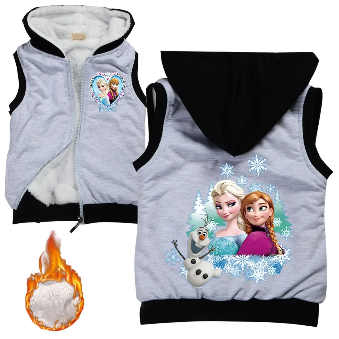 Disney Frozen Children\'s Wear Elsa Sleeveless Thick Cotton Winter  Hooded Vest Print Casual Tops for Girls Kids Clothes Sweater