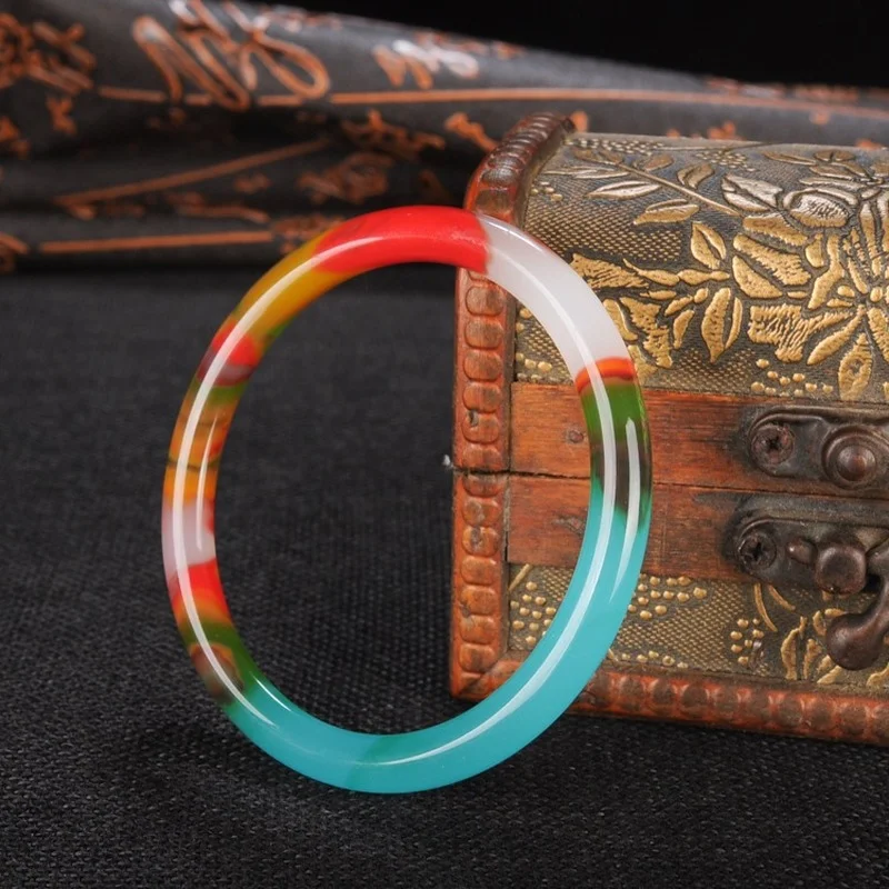 

Xinjiang Hotan Jade Color Jade Bracelet Gold Wire Jade Female Jade Round Bar Bracelet