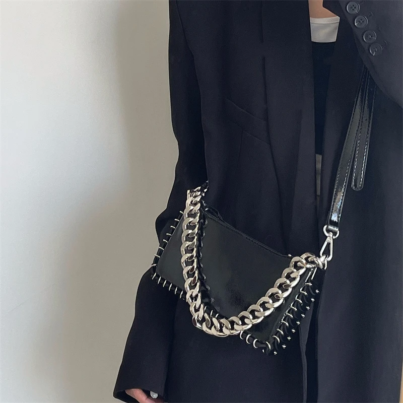 2024 New Luxury Design Mini Square Bag Glossy Y2k Aesthetic Ins Women Underarm Bag Fashion Casual Simple Chain Shoulder Handbags