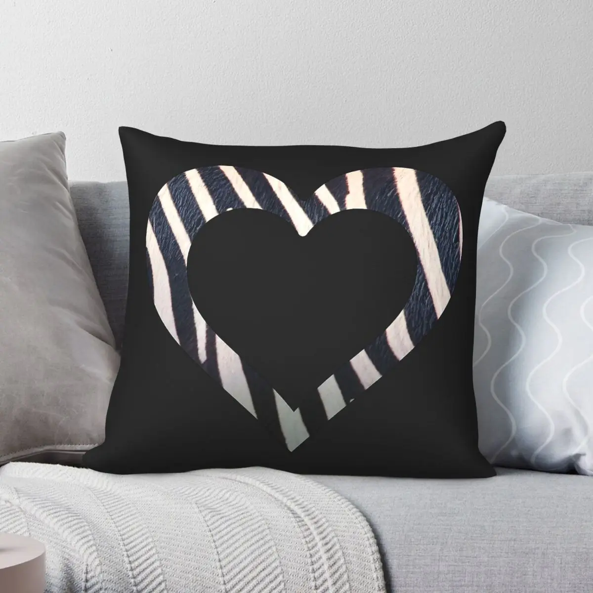 A Hole In My Zebra Heart Pillowcase Polyester Linen Velvet Creative Zip Decorative Car Cushion Cover 18