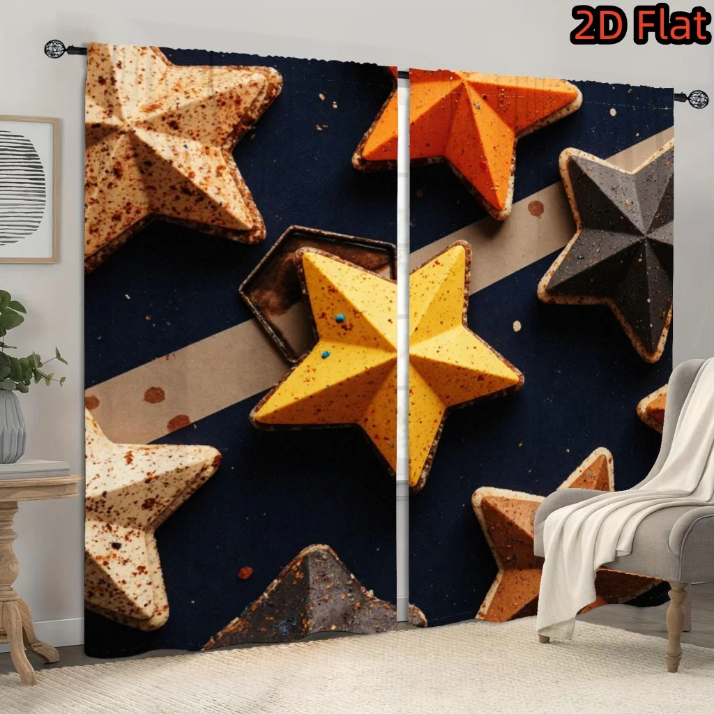 

2pcs Star Cookie Curtains Vintage Baking Print Blackout Drape Living Room Bedroom Window Treatment Home Decor