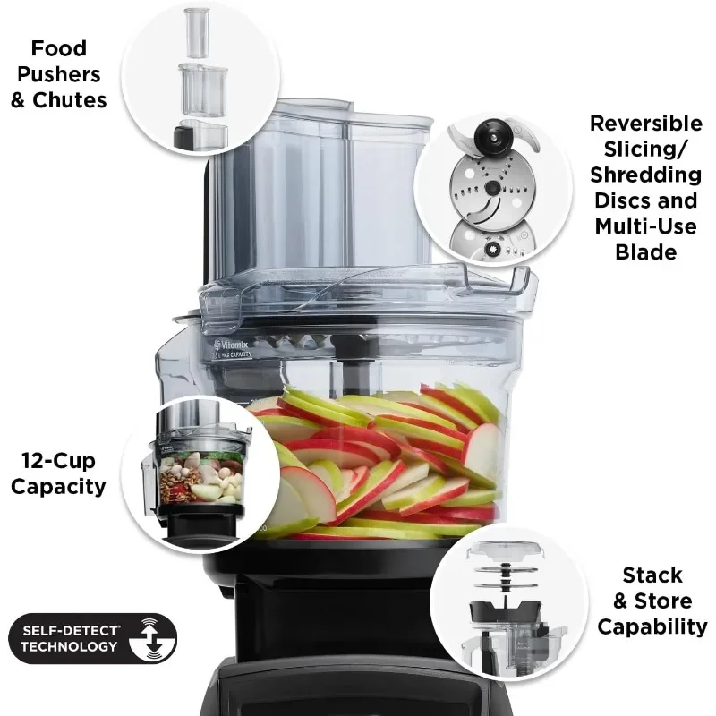 Vitamix-12-Cupフードプロセッサーアタッチメント、自動検出™アセントアンドベンチュリストシリーズと互換性があり,黒