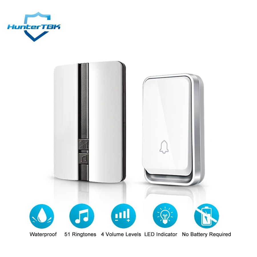 Self Powered Wireless Doorbell No Battery Required Door Bell 51 Ringtones Chime Waterproof Outdoor Battery-free Nursing Bell