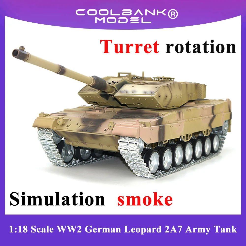 COOLBANK 1:16 Scale Rc Tank WW2 German Leopard 2A7 Army Tank Toy Remote Control Vehicle with Sound & Light RC Military Tank Gift