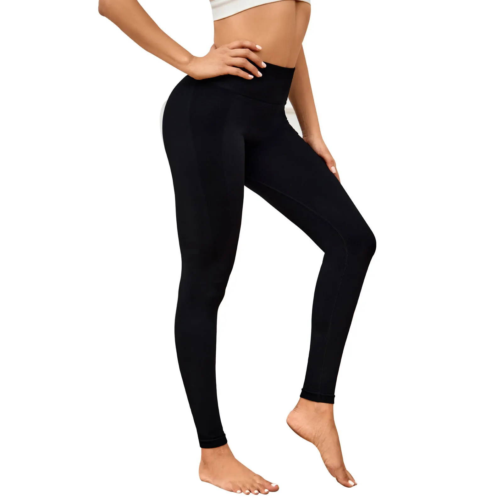 Leggings de Fitness Push Up de Cintura Alta Feminina Nylon, Elástico, Monocromático, Preto, Calças Justas Esportivas, Calça de Ginástica Casual,