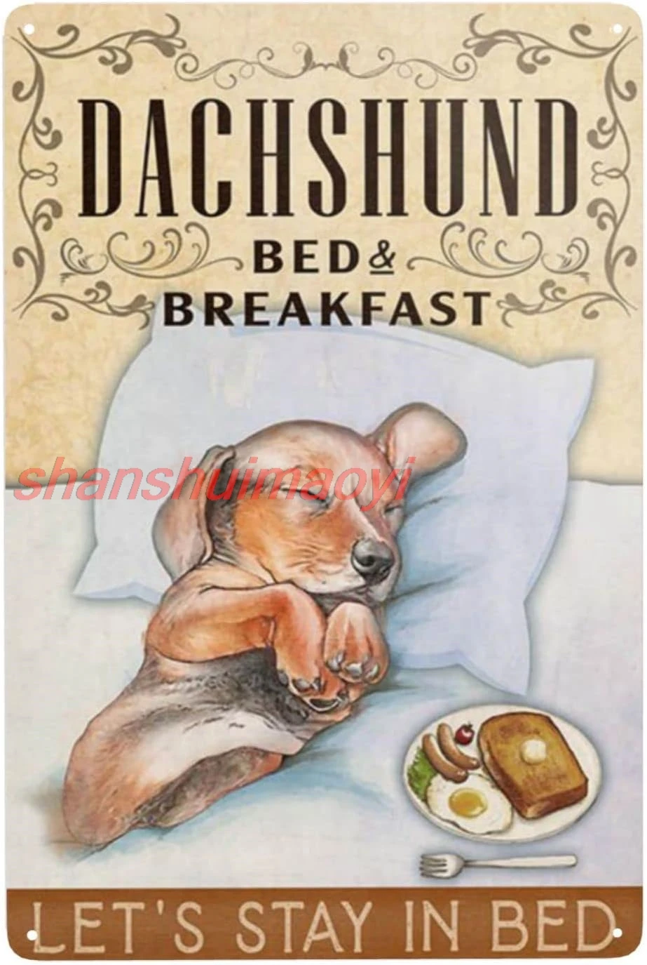 Yoeons Metal Signs Dachshund Dog Bed and Breakfast Let's Stay in Bed Tin Sign Vintage Funny Home Kitchen Bar Club Cave Rusti