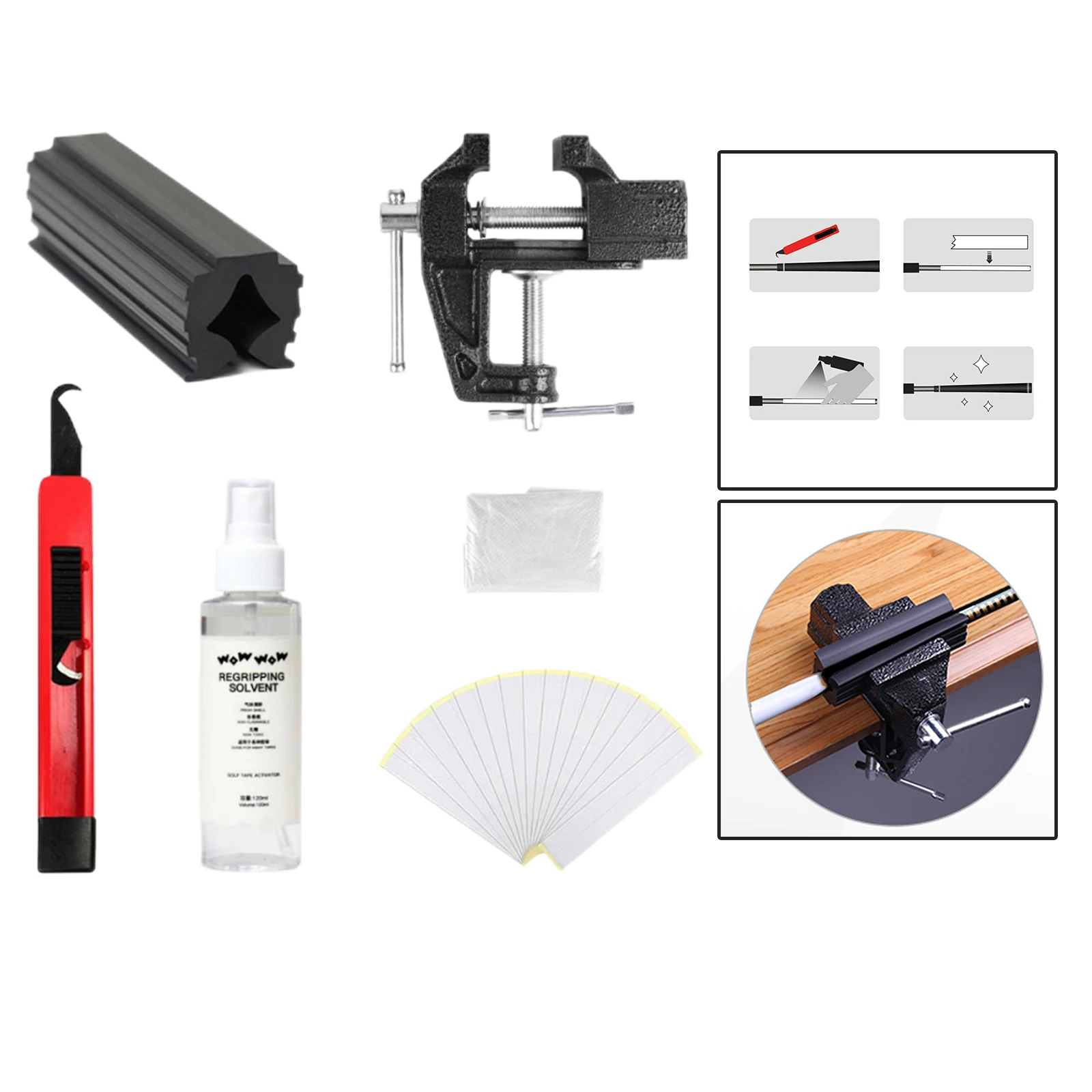 Kit profissional de aperto para taco de golfe, tiras de fita, braçadeira de torno, conjunto de ferramentas de reparo para remoção de capa de clube, substituição