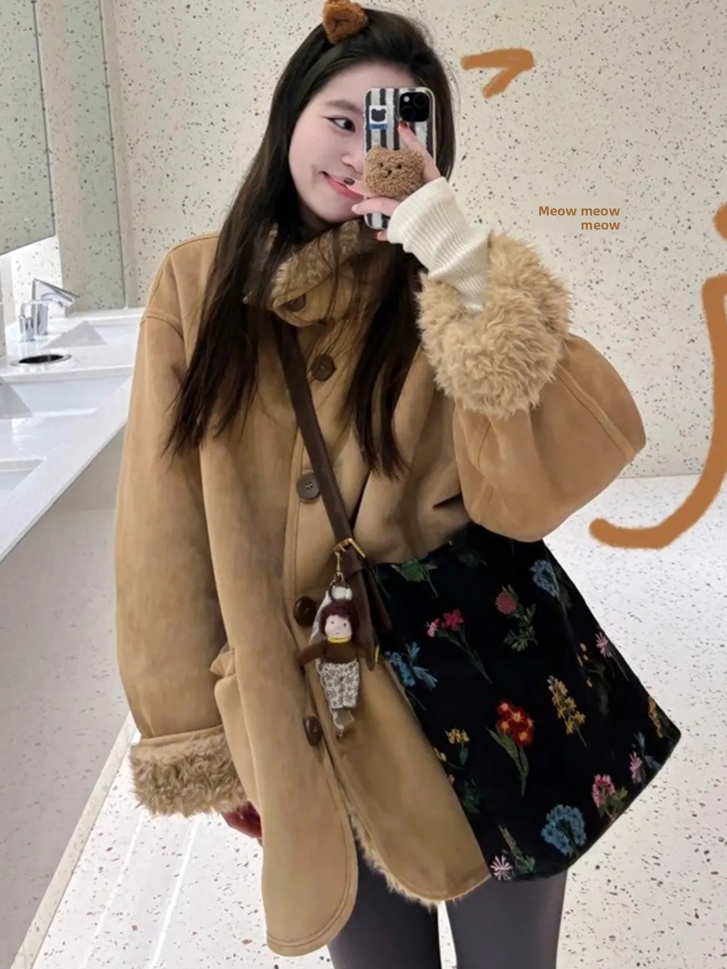 Double-Sided Wear Lamb Fur Jacket Women's Loose Suede Motorcycle Style Fur Coat Warm Commute Style Korean Fashion Trend