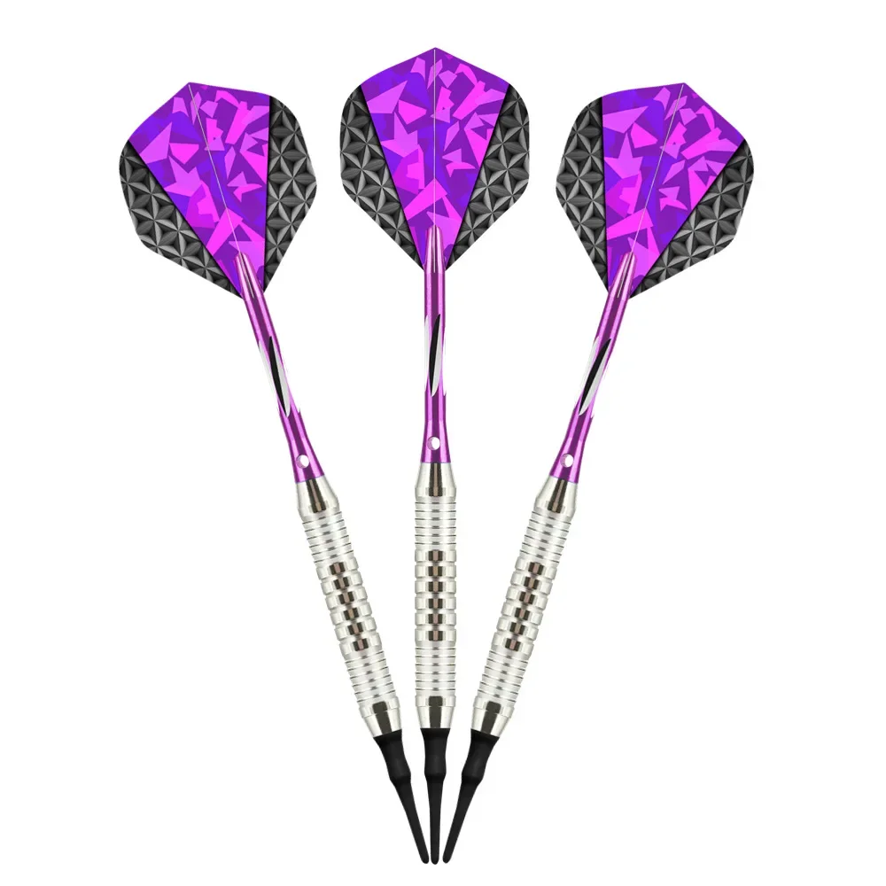 Dardos macios com haste de liga de alumínio, Dardos de segurança competitivos, Fantasia Roxo, Série Laser Leaf, Entretenimento, 18g, 3Pcs Set