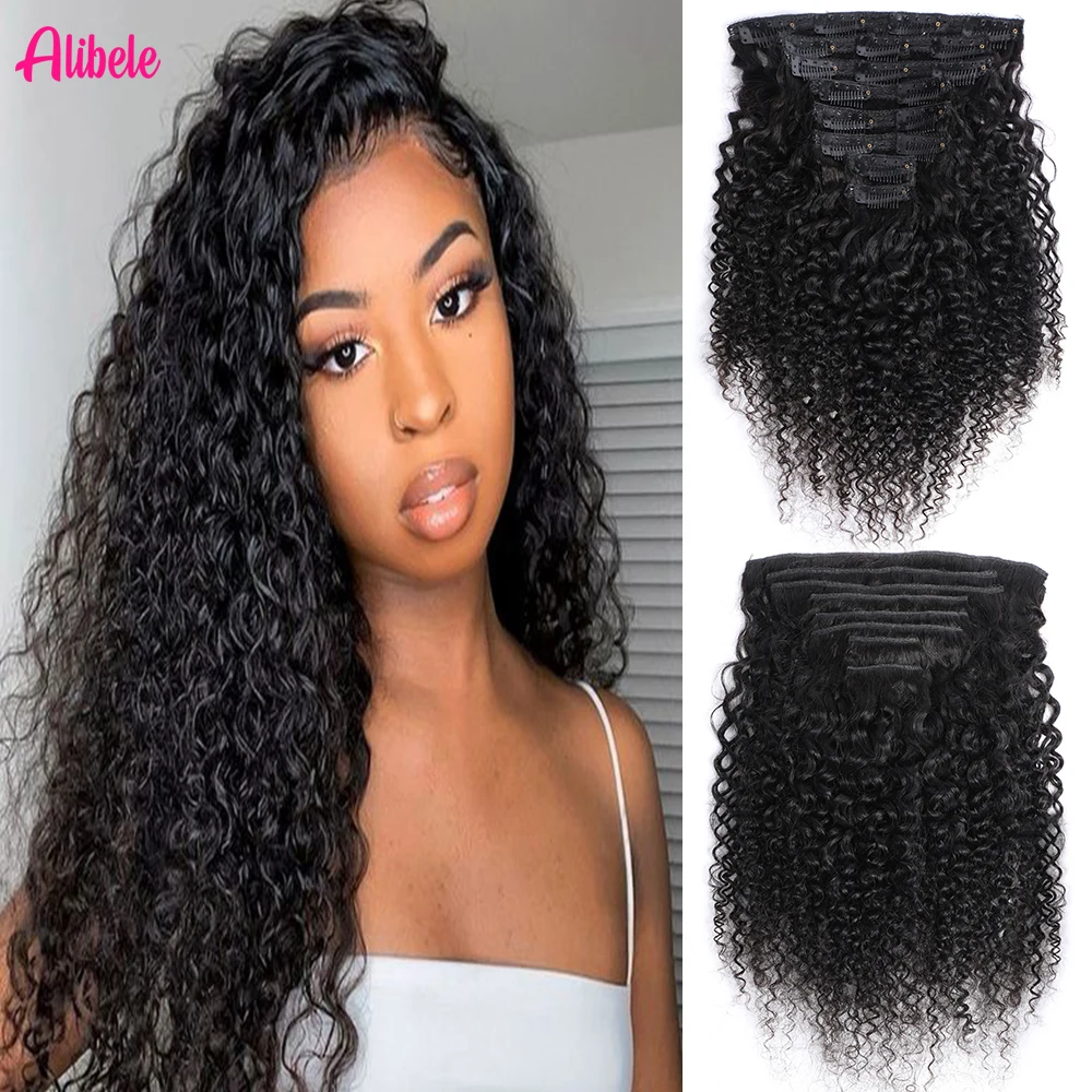 

Alibele For Women Afro Kinky Curly Clip Ins Human Hair Natural Black Human Hair Clip In Hair Extensions Wholesale Easy Install