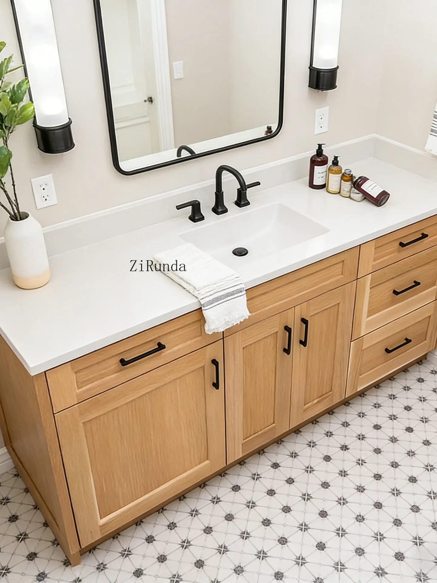 Nordic bathroom cabinet solid wood wash stand oak floor standing wash stand personalized customized bathroom cabinet