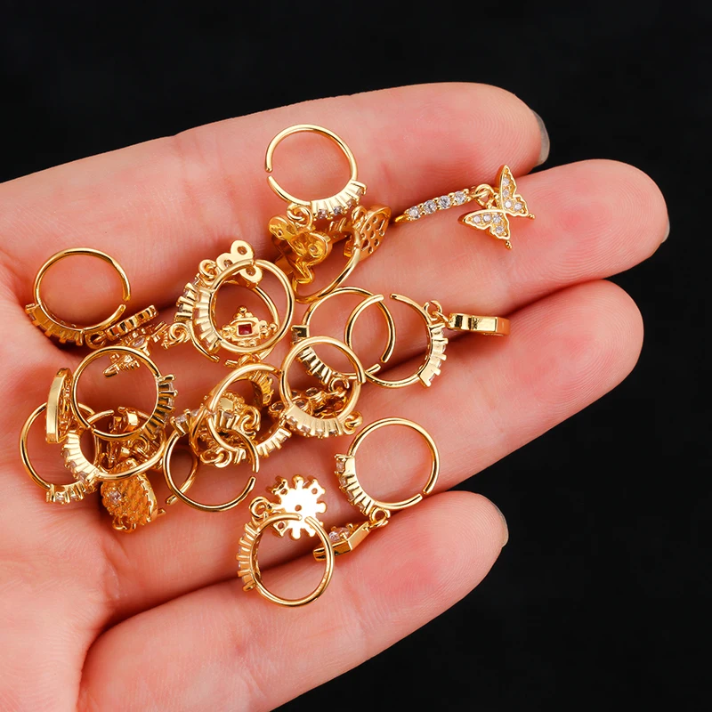 ステンレス製ノーズリング、CZバタフライフラワーハートペンダ - Body Jewelry Indian のレビューと価格