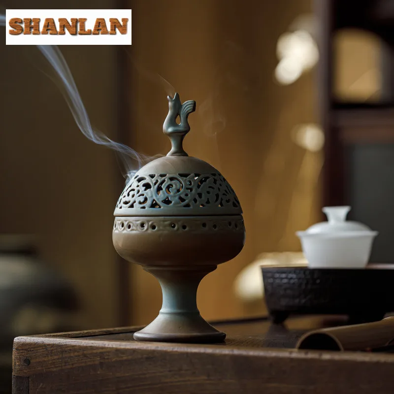 القديمة البرونزية اللون كرين عالية القدم حامل البخور البخور شلال البخور المزروعة مبخرة طقم شاي صيني الحرفية