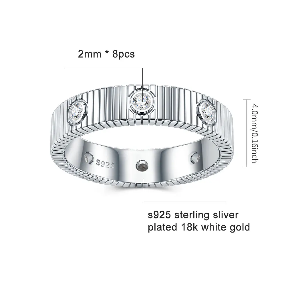 KNOBSPIN D VVS1 Moissanite Eternity Ring for Women 2mm Round Cut Diamond Band 925 Sterling Silver Stackable Wedding Ring Jewelry