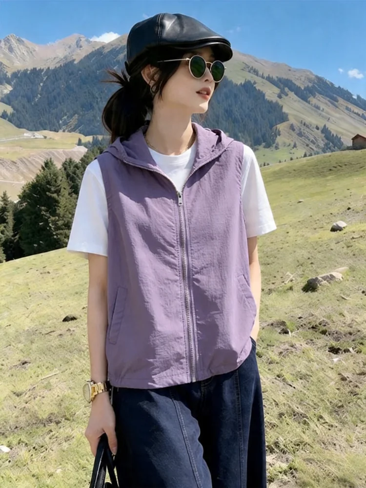 Spring Summer New Loose Women's Vest Sun Protection Outerwear Casual Sports Thin Model Versatile Modern Style Polyester Fiber
