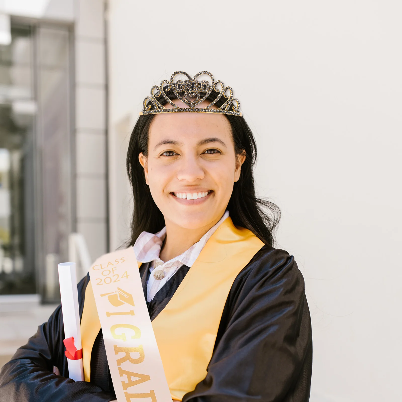 

1 set 1 Set Sash Crown Kit 2024 Rhinestone Grad Crown Bachelor Shoulder Sash Party Supplies Graduation Decorations Alloy Cloth