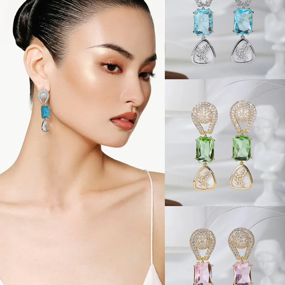 

Missvikki Hot Vintage Bohemian Long Pendant Earrings For Women Bridal Wedding Party Earrings New Emerald Romanic Jewelry Gift