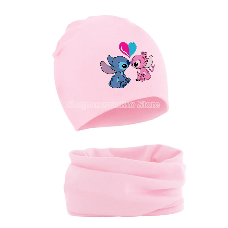 2 pezzi Stitch Baby cappelli lavorati a maglia sciarpa primavera autunno inverno cappello Set ragazzi ragazze cappelli neonato caldo carino Anime copricapo regalo di compleanno