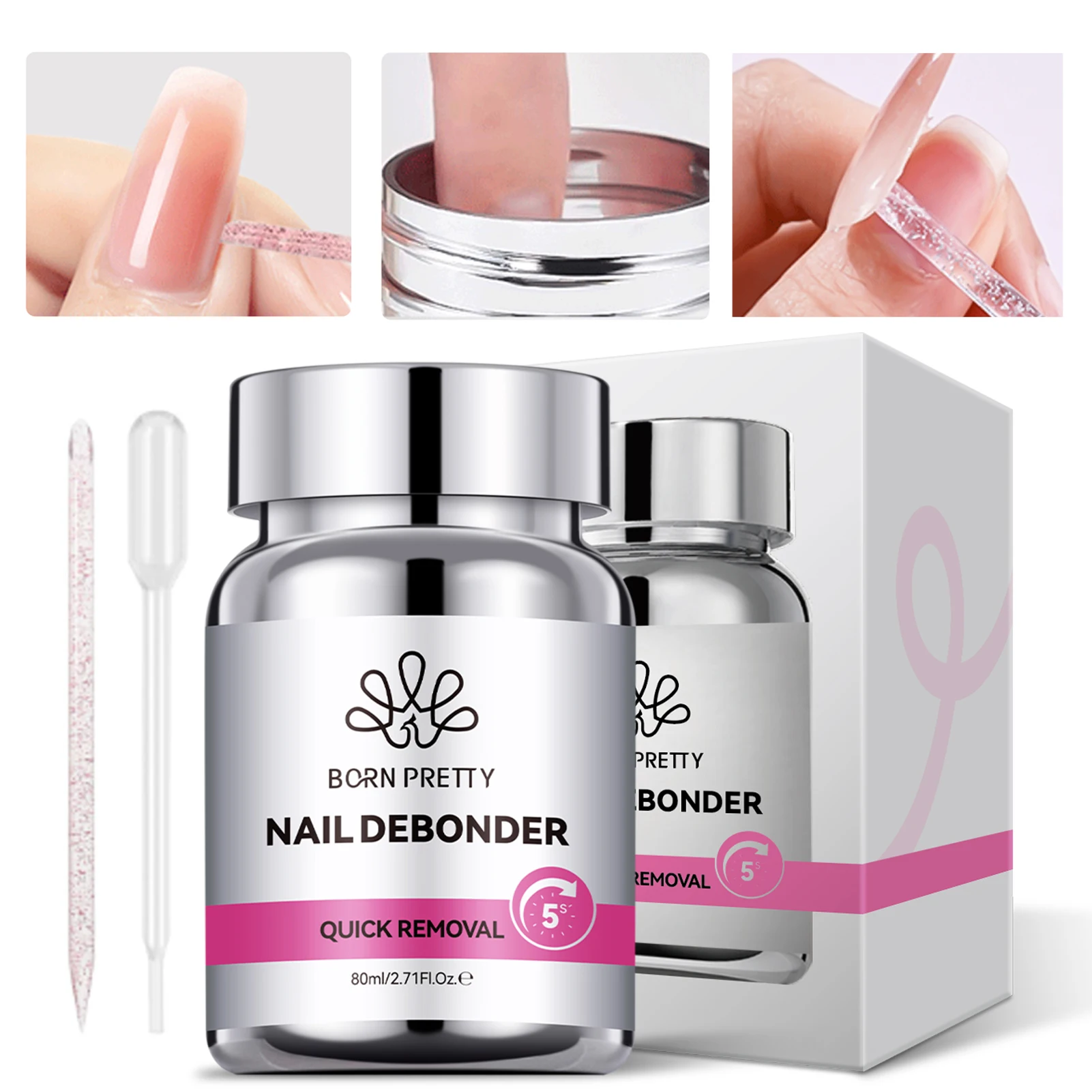 BORN PRETTY 80ml 革新的ネイルスポンジリムーバー ネイルデボンダー グルー 付け爪用 優しくダメージなし 簡単プレスオンネイル除去