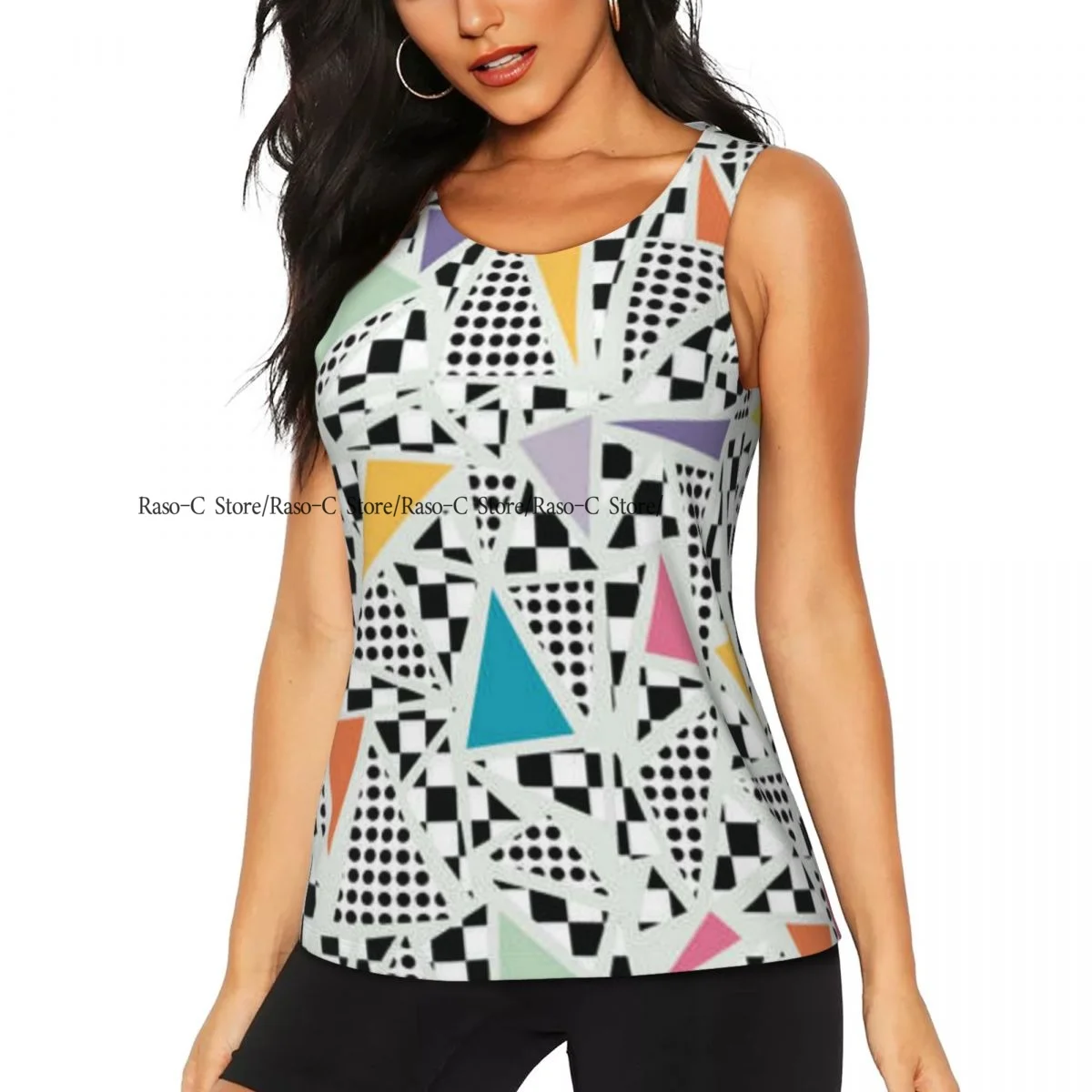 Women Sport tank Tops Loose Yoga Tops Quick Dry Workout Sport Tops Retro Vintage 80s Memphis Style Yoga Shirt