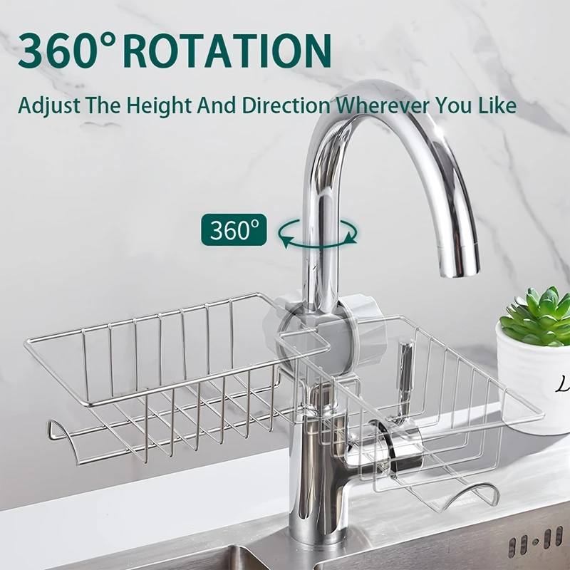 Kitchen Stainless Steel Sink Drain Rack Sponge Storage Basket Faucet Holder Soap Drainer Towel Rack Shelf Organizer Accessories