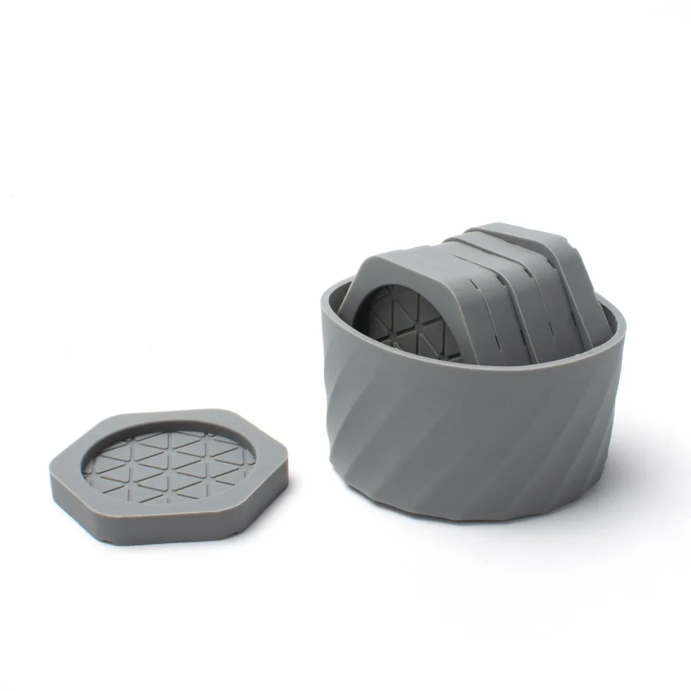 6Pcs Silicone Drinking Coaster Set Heat Resistant Round Tea Drink Mug Mat Non Slip with Storage Bucket Glass Beverage Holder Pad