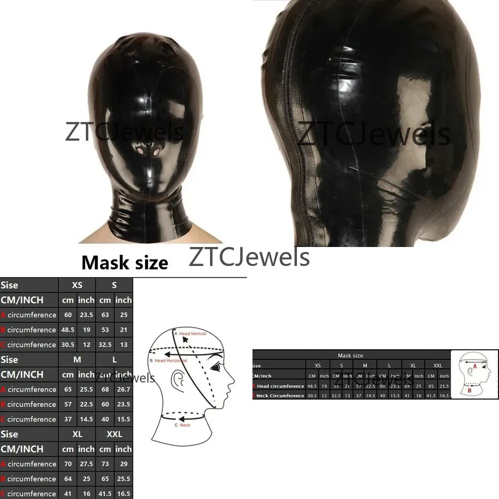 

Latex Hood Mask No Eye Mouth Holes Nostril Vents Back Zipper Headgear Cosplay Accessories
