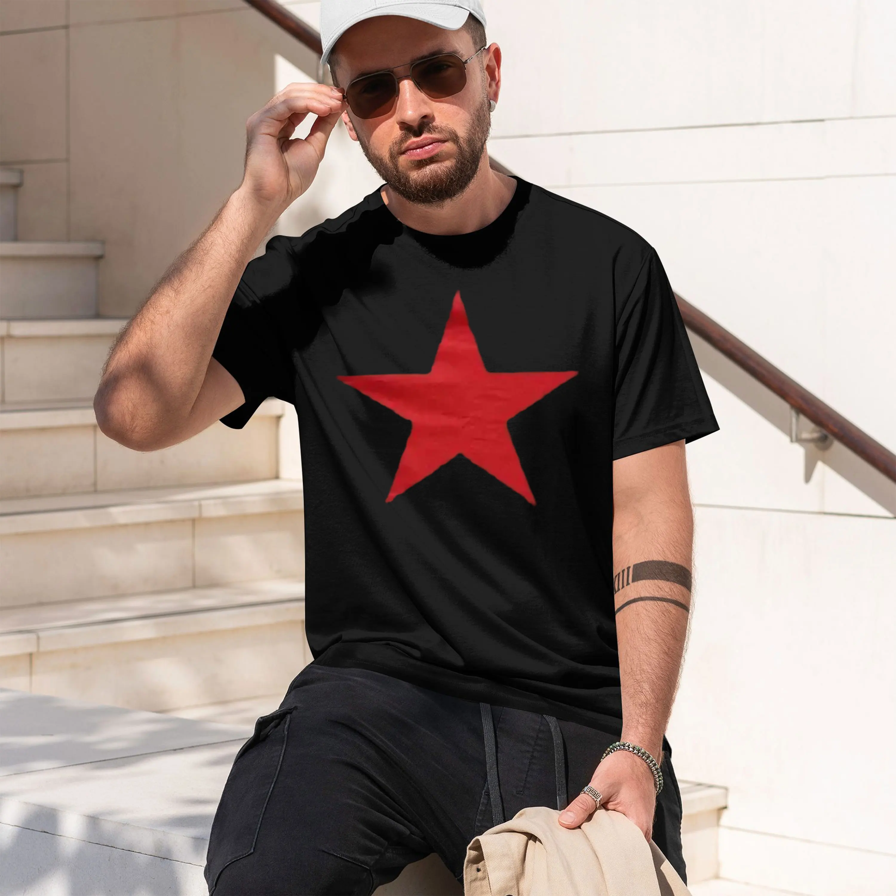Military Style Men's T-Shirt Red Emblem Summer Casual Wear For Men And Gift For Military Enthusiasts 2026 New Model Short-sleeve
