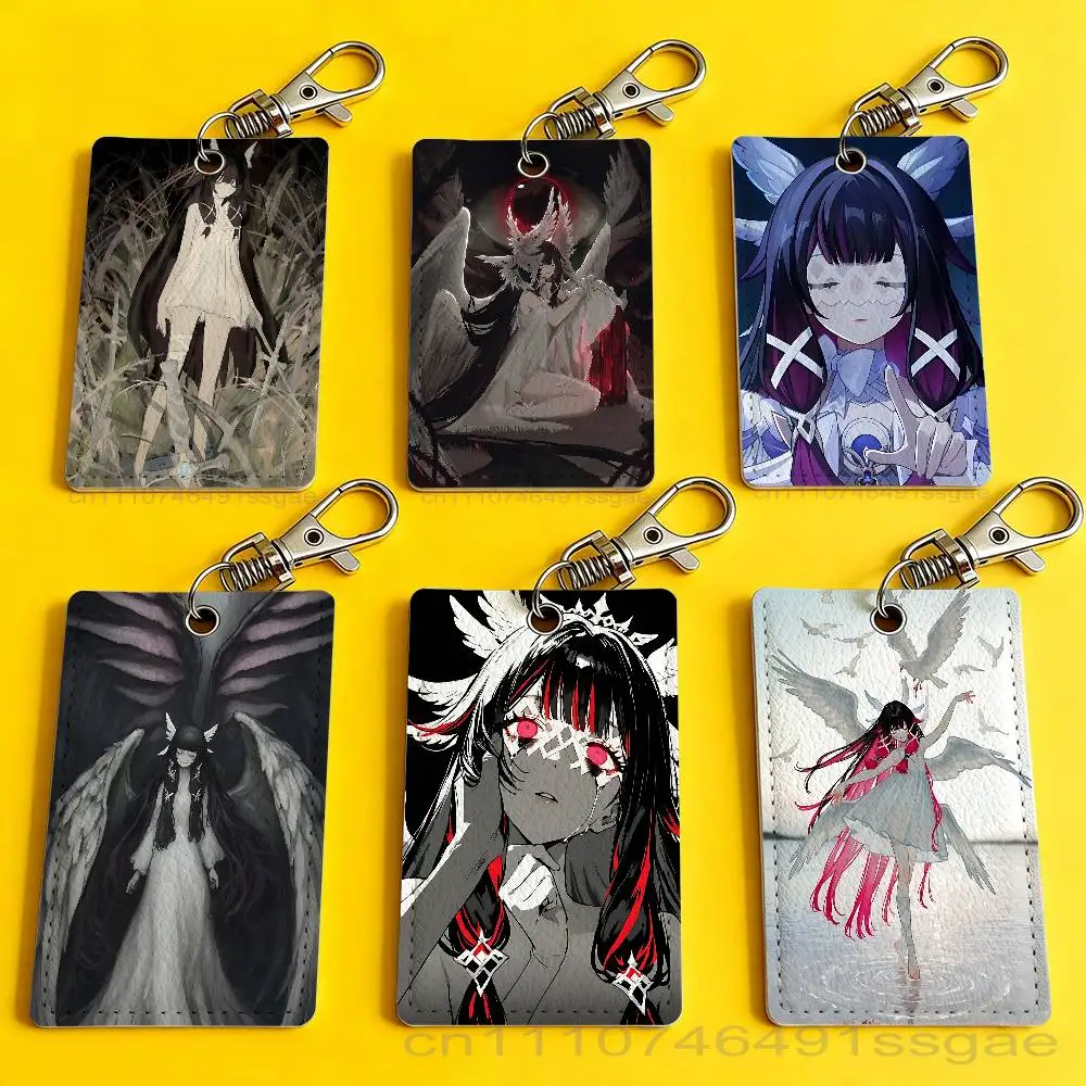 

G-Genshin Columbina Impact Card Case Leather Card Holder Keychain Key Ring Door Access Tags ID Card Case Keychain