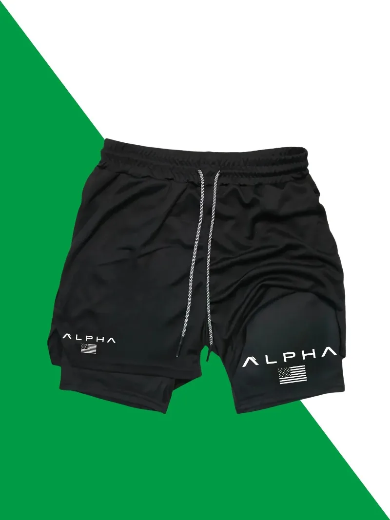 شورت رياضي 2 في 1 سريع الجفاف للرجال، شورت للتمرين ماص للرطوبة، شورت أسود للجري والصالة الرياضية، سروال رياضي للتمرين