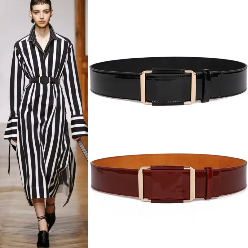 

Patent Leather Women Waist Belt for Dresses Wide Woman Leather Belt Apparel Accessories