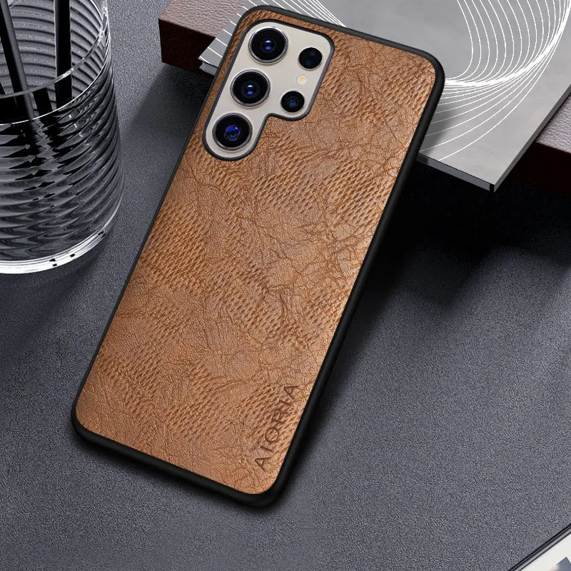 حافظة لهاتف سامسونج جالاكسي S25 S24 S23 S22 S21 S20 Ultra Plus Fe غطاء خلفي من الجلد لهاتف جالاكسي S25 Ultra