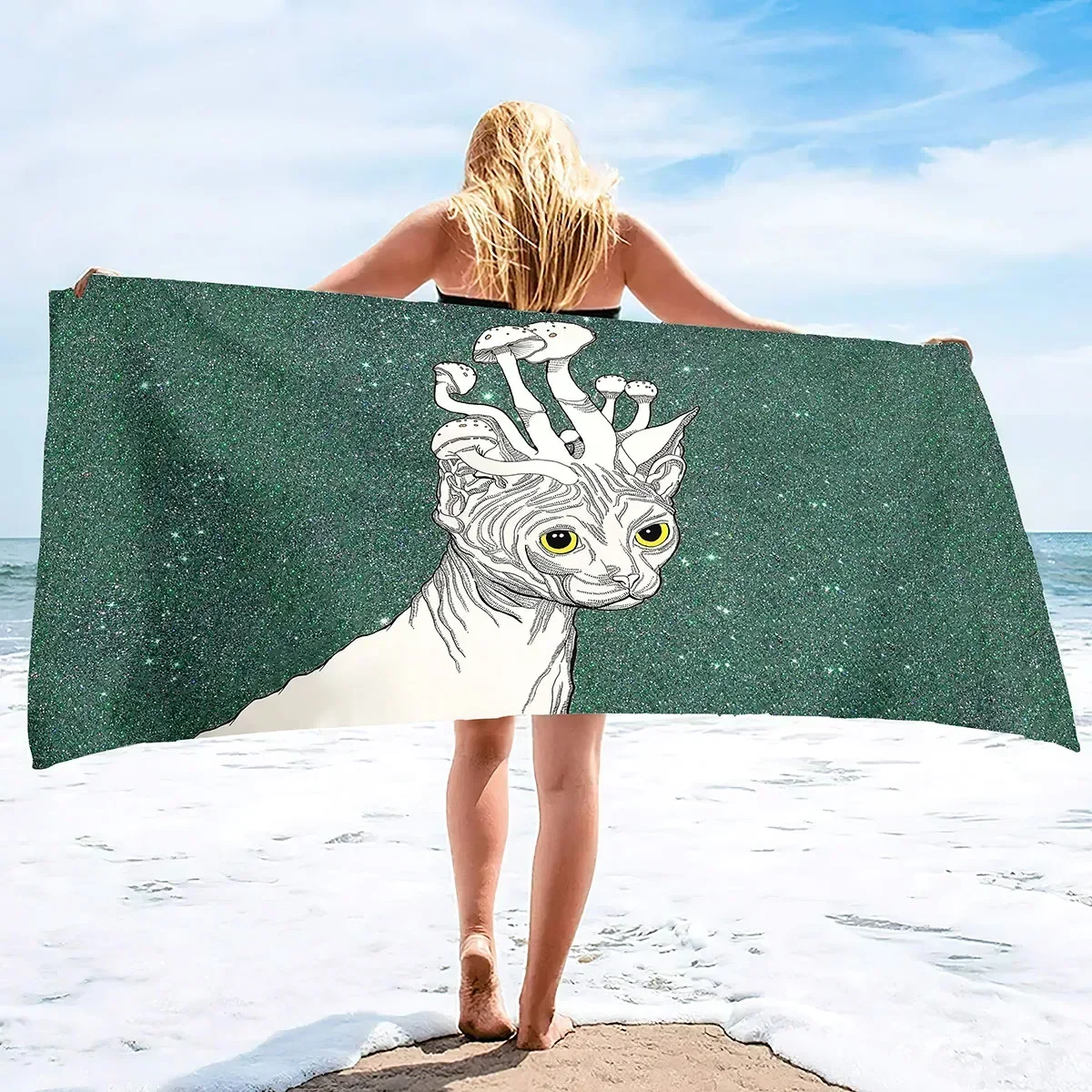 Adult Oversized Beach Towel Sphynx Cat Sand Proof Microfiber Woman Quick Dry Lightweight Travel  for Pet Lovers 70X140cm