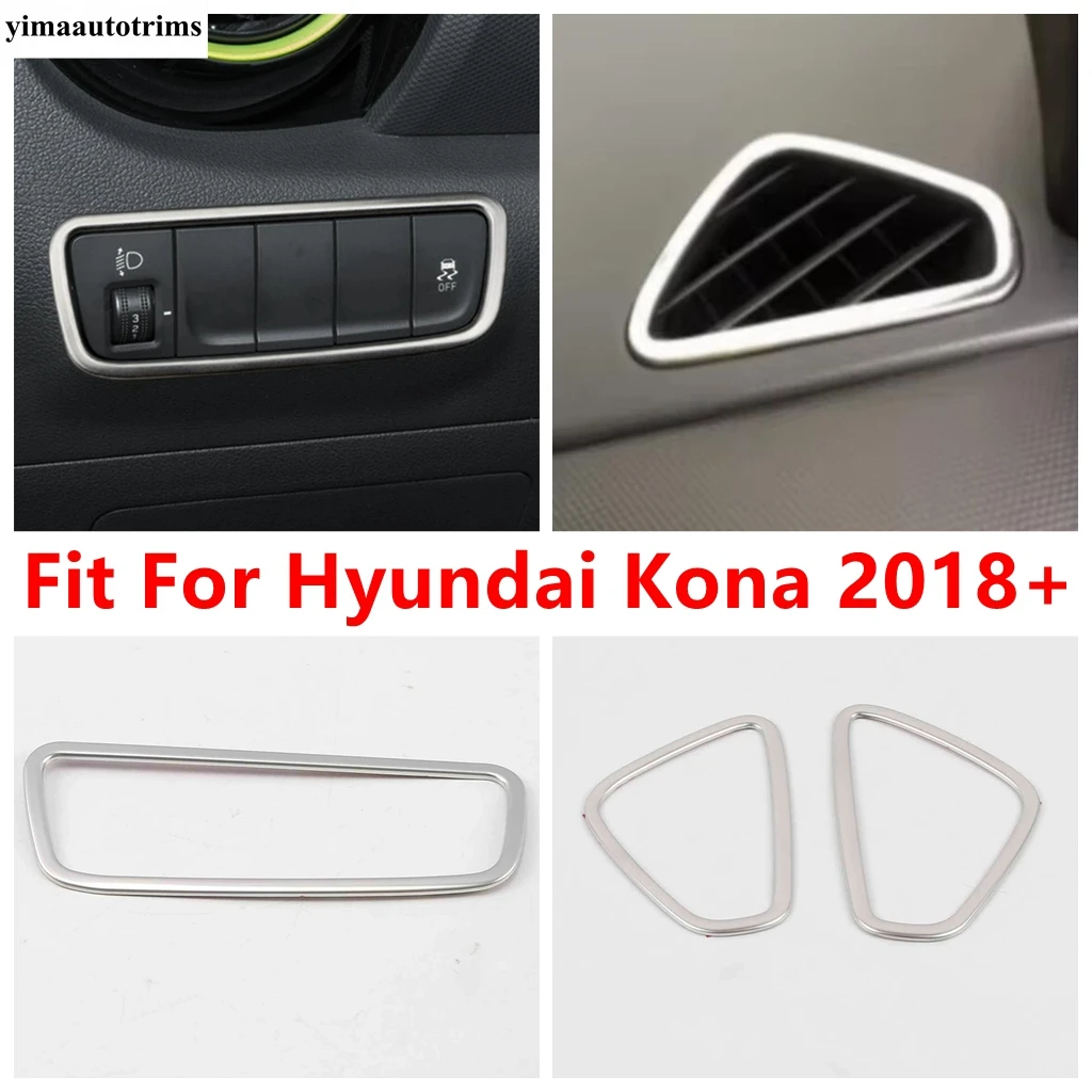 

Head Light Lamp Button / Glove Box Sequins / Dashboard Air AC Vent Cover Trim For Hyundai Kona 2018 - 2023 Accessories Interior