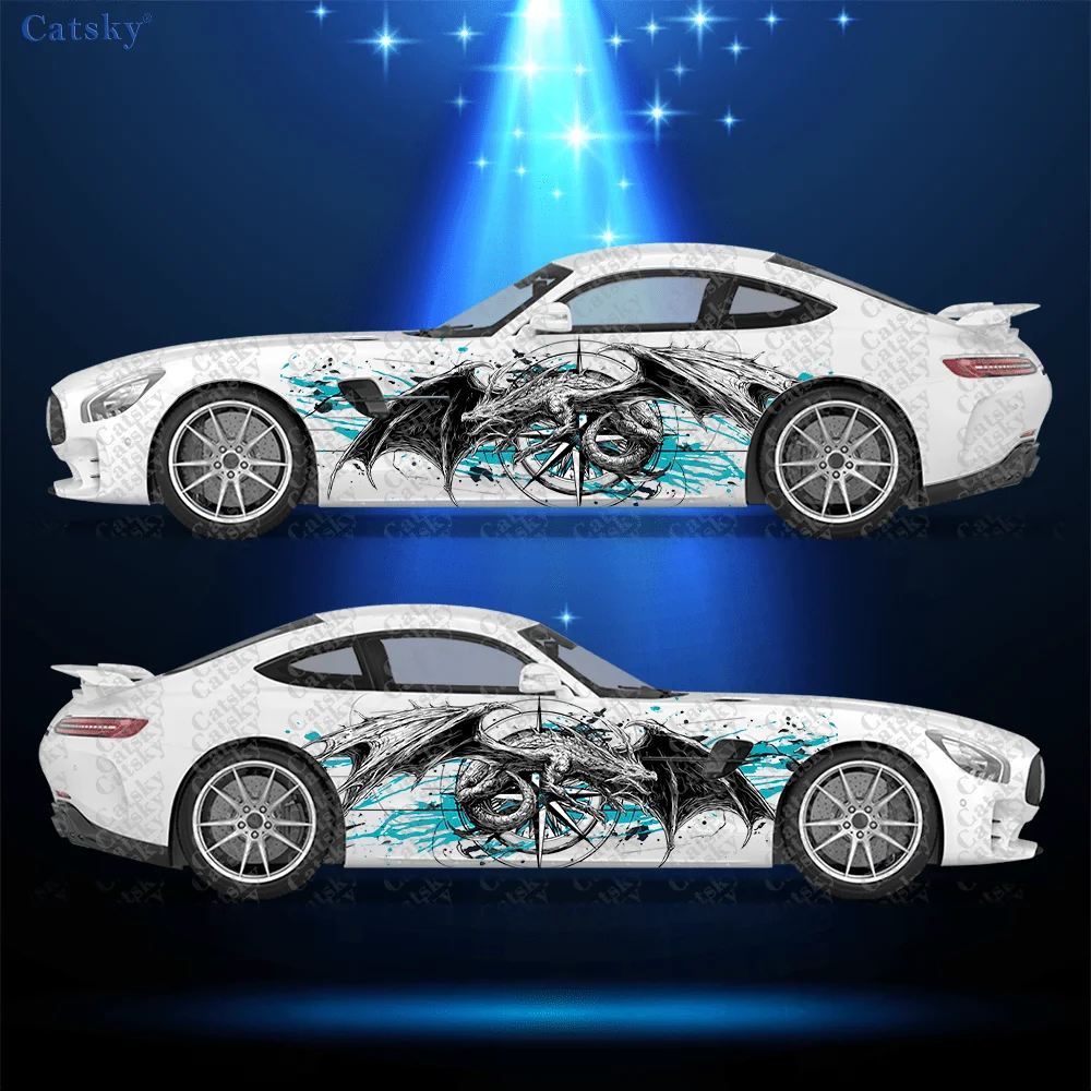 2pcs Dragon Spray Car Side Wraps, Self-Adhesive PVC Waterproof & Scratch-Resistant Stickers, Car Accessory Gift