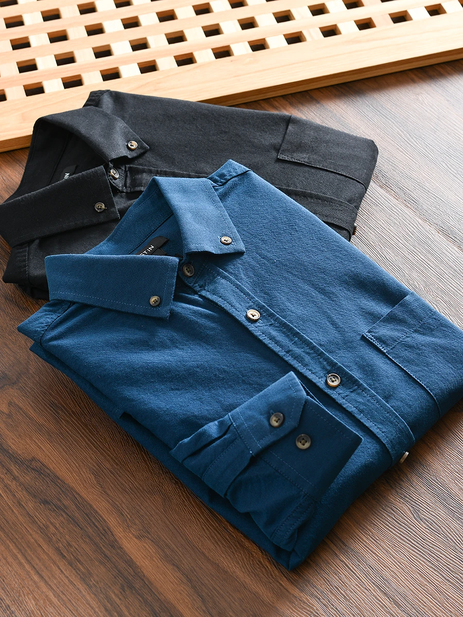 

Men's Fashionable Oxford Cloth Long Sleeve Shirt Casual Pure Color Standard Fit Youth Cotton 100% New Autumn Shirt
